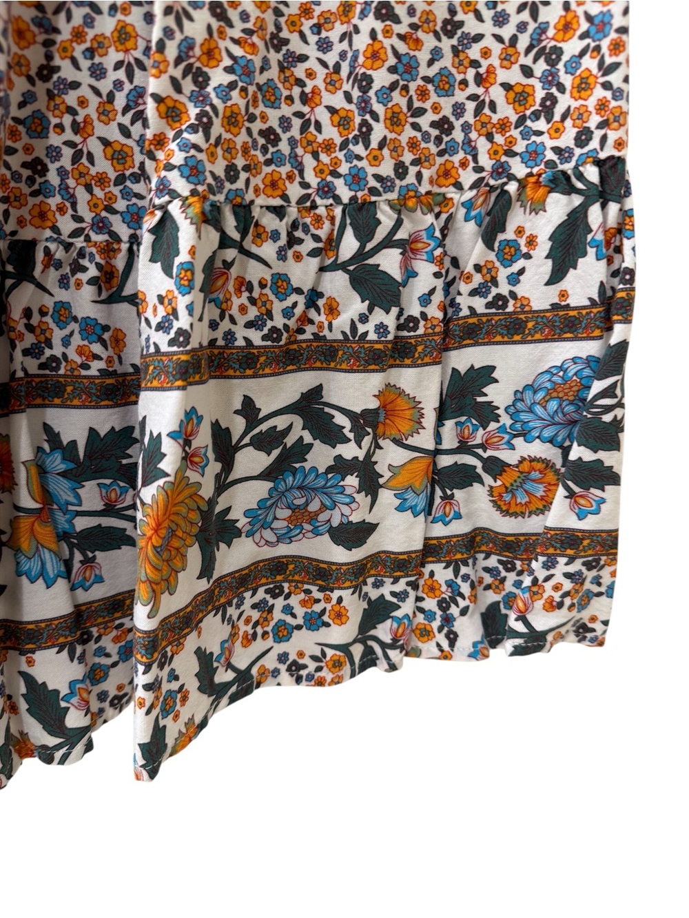 Floral Boho Tiered Maxi Skirt with Elastic Waist and Pockets, Small - Picture 5 of 8